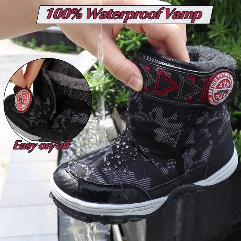 UOVO Boys Winter Snow Boots Ankle Boots for Kids Waterproof Slip Resistant Warm Outdoor (Little Kids) (12 M US Little Kid, Black) - Image 3